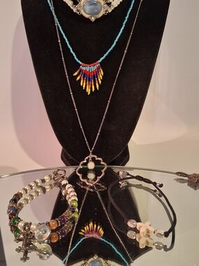 Turquoise Beaded Necklace with Multicolor Fringe - Unbranded